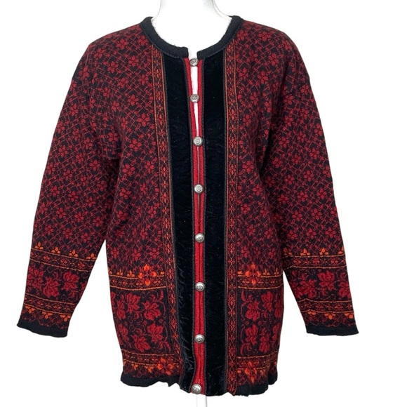 Vintage Dale of Norway Red Nordic Wool Cardigan Medium - Picture 7 of 11
